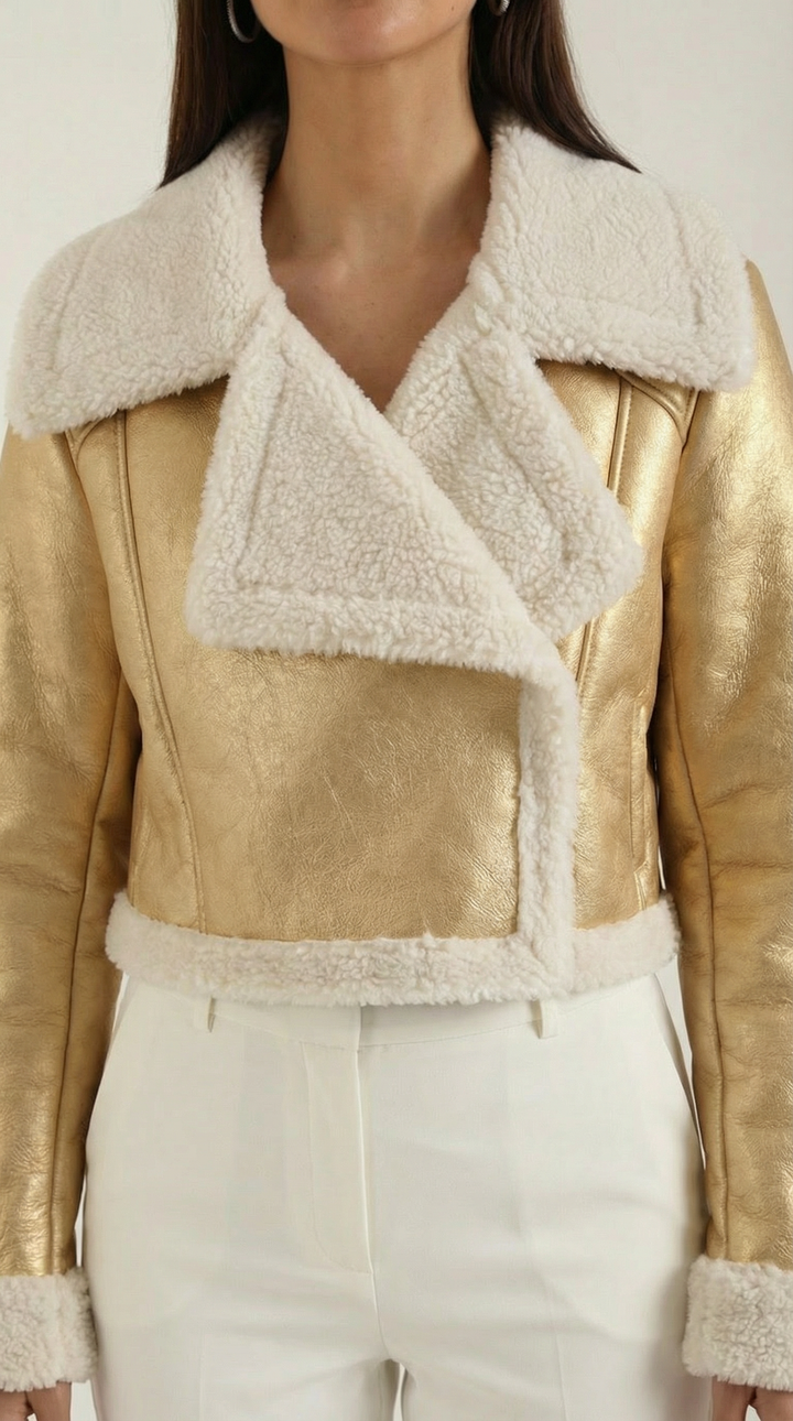 Chaqueta corta efecto piel borreguito