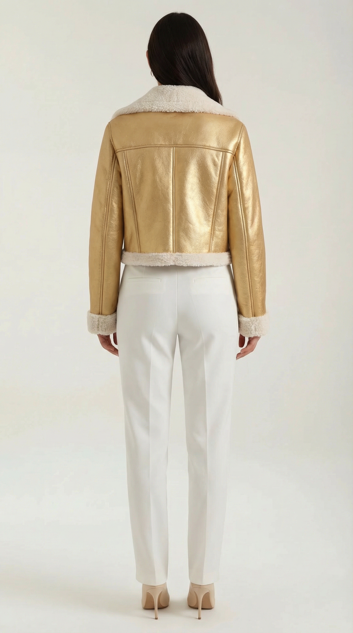 Chaqueta corta efecto piel borreguito