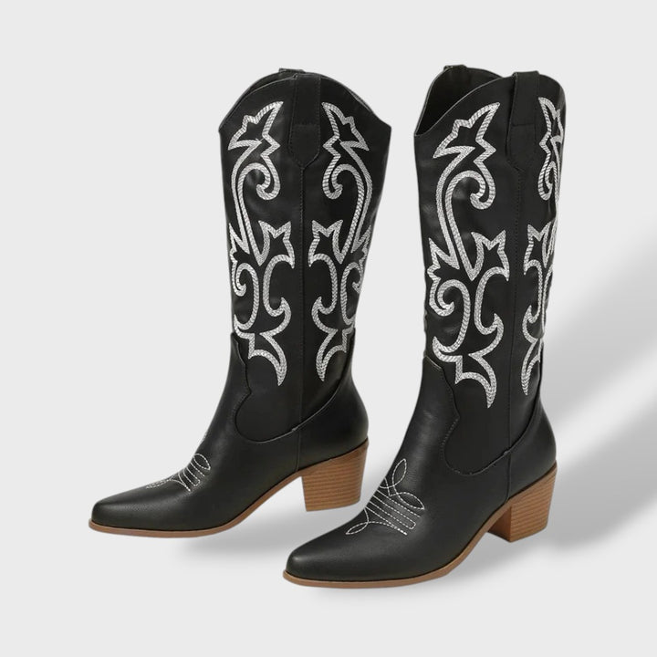 Botas Cowboy Mujer Altas Bordadas – Tacón Grueso