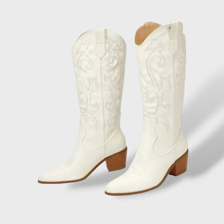 Botas Cowboy Mujer Altas Bordadas – Tacón Grueso