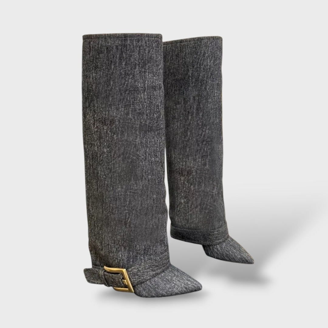 Botas Altas Mujer Tacón Fino con Hebilla