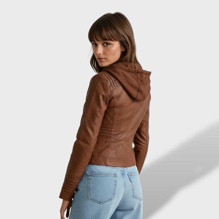 Lucía™ | Chaqueta de cuero para mujer con capucha
